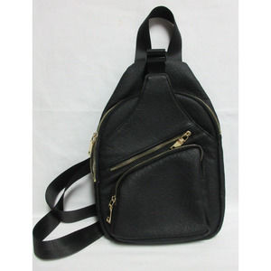 VEGAN Sling Bag Purse Urban Expressions Black Gold Zippers Adjustable Strap